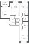 Планировка 3-комнатной квартиры, 78,3 м2