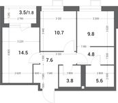 Планировка 2-комнатной квартиры, 58,6 м2