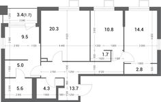 Планировка 3-комнатной квартиры, 89,8 м2