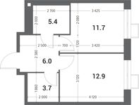 Планировка 1-комнатной квартиры, 39,7 м2