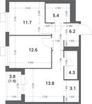 Планировка 2-комнатной квартиры, 59 м2