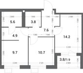 Планировка 2-комнатной квартиры, 58,4 м2