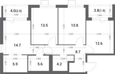 Планировка 3-комнатной квартиры, 82,9 м2