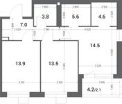 Планировка 2-комнатной квартиры, 65 м2