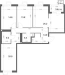 Планировка 3-комнатной квартиры, 103,3 м2