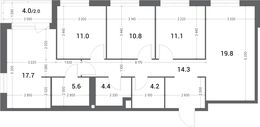 Планировка 4-комнатной квартиры, 100,9 м2