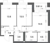 Планировка 2-комнатной квартиры, 64,7 м2