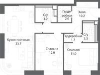 Планировка 2-комнатной квартиры, 68,1 м2