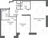 Планировка 2-комнатной квартиры, 71,8 м2