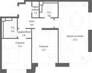 Планировка 2-комнатной квартиры, 72,2 м2