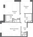 Планировка 2-комнатной квартиры, 62,9 м2