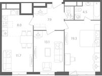 Планировка 2-комнатной квартиры, 65,8 м2