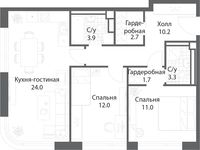 Планировка 2-комнатной квартиры, 68,6 м2