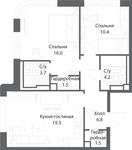 Планировка 2-комнатной квартиры, 63,2 м2