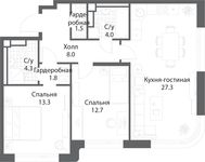 Планировка 2-комнатной квартиры, 72,9 м2