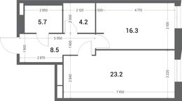 Планировка 1-комнатной квартиры, 57,9 м2