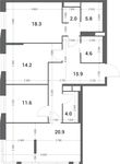 Планировка 3-комнатной квартиры, 97,3 м2