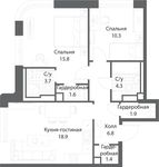 Планировка 2-комнатной квартиры, 64,4 м2