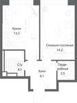 Планировка 1-комнатной квартиры, 40,1 м2