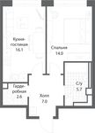 Планировка 1-комнатной квартиры, 45,4 м2