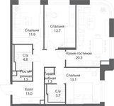Планировка 3-комнатной квартиры, 81,9 м2