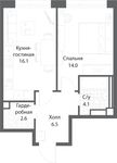 Планировка 1-комнатной квартиры, 43,3 м2