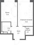 Планировка 1-комнатной квартиры, 40,3 м2