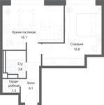 Планировка 1-комнатной квартиры, 43,8 м2