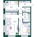 Планировка 2-комнатной квартиры, 58,3 м2