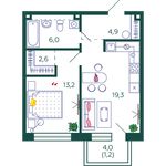 Планировка 1-комнатной квартиры, 47,2 м2