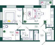 Планировка 2-комнатной квартиры, 61,9 м2