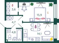 Планировка 1-комнатной квартиры, 43,1 м2