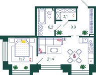 Планировка 1-комнатной квартиры, 52,3 м2