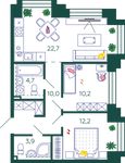 Планировка 2-комнатной квартиры, 63,7 м2