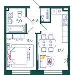 Планировка 1-комнатной квартиры, 39,2 м2