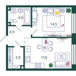 Планировка 1-комнатной квартиры, 45,9 м2