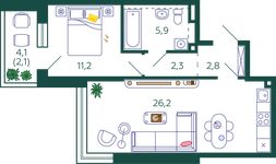 Планировка 1-комнатной квартиры, 50,5 м2