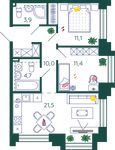 Планировка 2-комнатной квартиры, 62,6 м2