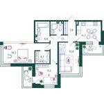 Планировка 3-комнатной квартиры, 87,2 м2
