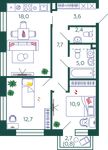 Планировка 2-комнатной квартиры, 61,1 м2