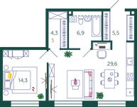 Планировка 1-комнатной квартиры, 60,6 м2