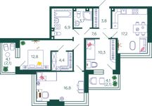 Планировка 3-комнатной квартиры, 87,7 м2