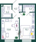 Планировка 1-комнатной квартиры, 41,3 м2