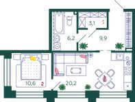 Планировка 1-комнатной квартиры, 50 м2