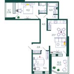 Планировка 2-комнатной квартиры, 74,3 м2