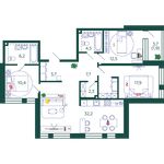 Планировка 3-комнатной квартиры, 99,3 м2