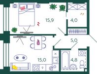 Планировка 1-комнатной квартиры, 44,8 м2