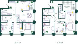 Планировка 5-комнатной квартиры, 157,4 м2