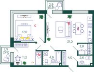 Планировка 2-комнатной квартиры, 75,3 м2