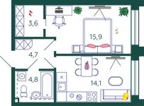 Планировка 1-комнатной квартиры, 43,1 м2